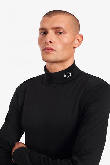 Black Fred Perry Roll Neck Top Men's T Shirts | PH 1752YXFU